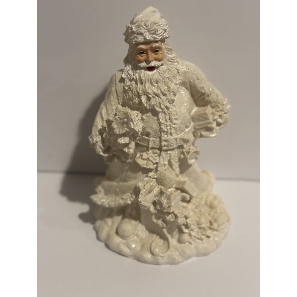 Vintage Christmas‎ White Snow Santa Claus ceramic 9.5 Decor Holiday Decoration